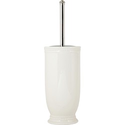 Clayre & Eef WC Borstel met Houder  Ø 11x24 cm Wit Keramiek Rond Toiletborstelhouder