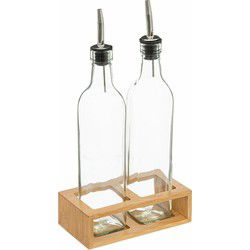 Secret de Gourmet Azijn/Olie flessen tafelset - glas/bamboe - Olie- en azijnstellen