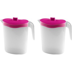 Hega Waterkan - 2x - roze deksel - kunststof - 2,5 L - 26 cm - sapkan - Schenkkannen