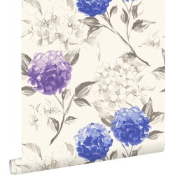 ESTAhome behang hortensia's diepblauw en paars - 53 cm x 10,05 m - 128022