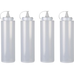 Urban Living Doseerfles/sausfles - 4x - kunststof - met schenktuit - 1000 ml - 28 cm - Garneergerei