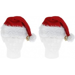 2x Pluche kerstmutsen met bel deluxe - Kerstmutsen