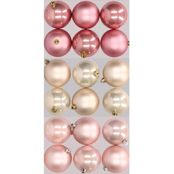 18x stuks kunststof kerstballen mix van lichtroze, champagne en oudroze 8 cm - Kerstbal