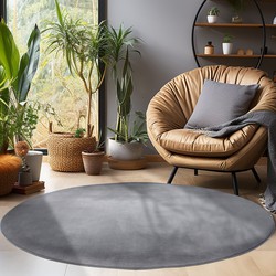 Sky Soft Uni Basic - Rond Vloerkleed - Laagpolig - Effen Kleur - Grijs - Woonkamer Tapijt - Anti-Slip Rug- 160 CM ROND