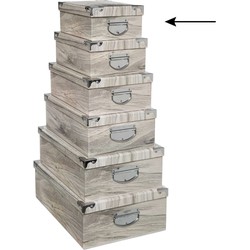 5Five Opbergdoos/box - Houtprint licht - L28 x B19.5 x H11 cm - Stevig karton - Treebox - Opbergbox