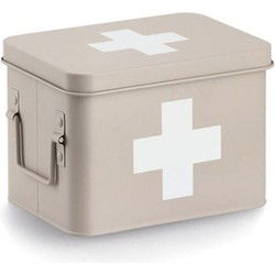 Zeller Verband/medicijnen opberg kist - metaal - beige - 32 x 21 cm - Opbergkisten