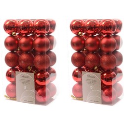60x Kunststof kerstballen mix kerst rood 6 cm kerstboom versiering/decoratie - Kerstbal