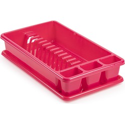 Plasticforte Afwas afdruiprek met lekbak - fuchsia roze - kunststof - 45 x 26 x 9 cm - Afdruiprekken