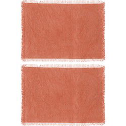 Secret de Gourmet placemats Kenya - 8x - steenrood - 45 x 30 cm - katoen - met franjes - Placemats