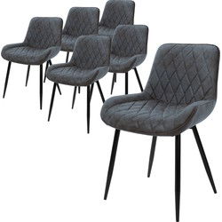 Set van 6 eetkamerstoelen diamond quilting antraciet kunstleren bekleding met metalen poten incl. montagemateriaal ML-Design