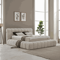 Boxspring met opbergruimte Raina Taupe - 160x200 cm Inclusief 30 cm matras en topper HR- Koudschuim