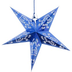 Decoratie kerstster - lampion - blauw - 60 cm - kerstversiering - Kerststerren