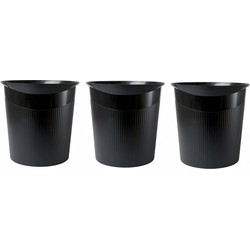 3x Zwarte kantoor prullenbak 13 liter - Prullenbakken