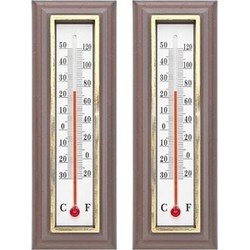Set van 2x klassieke thermometers voor binnen en buiten donkerbruin 16 cm - Buitenthermometers