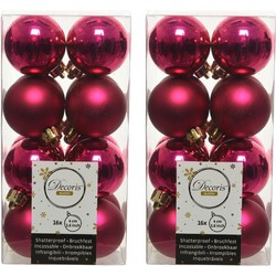 64x Kunststof kerstballen glanzend/mat bessen roze 4 cm kerstboom versiering/decoratie - Kerstbal