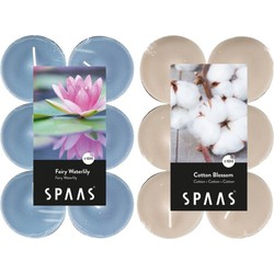 Candles by Spaas geurkaarsen - 24x stuks in 2 geuren Blossom Flowers en Waterlilly - geurkaarsen