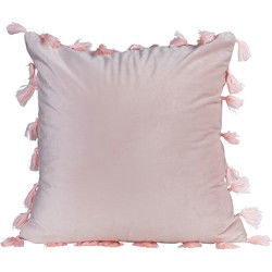 QUVIO Sierkussen gevuld met franjes - 45 x 45 cm - Licht roze
