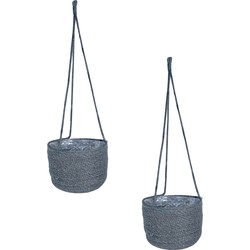 Set van 2x stuks hangende plantenpot/bloempot van jute/zeegras diameter 17 cm en hoogte 14 cm grijs - Plantenpotten