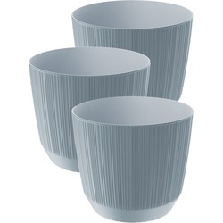 3x stuks moderne carf-stripe plantenpot/bloempot kunststof dia 17 cm/hoogte 15 cm steengrijs - Plantenpotten