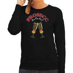 Bellatio Decorations Foute Kersttrui/sweater dames - prosecco - zwart - ho ho ho - kerstborrel L - kerst truien