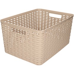 Plasticforte Opbergmand - Kastmand - rotan kunststof - taupe - 18 Liter - 29 x 39 x 20 cm - Opbergmanden