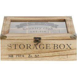 Theedoos Storage Box - bruin - hout - 24 x 17 x 9 cm - 6 vakken - Theedozen