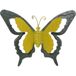 Mega Collections tuin/schutting decoratie vlinder - metaal - groen - 36 x 27 cm - Tuinbeelden