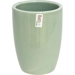 Badkamer beker/tandenborstelhouder groen keramiek 11 cm - Tandenborstelhouders