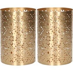 2x stuks metalen theelichthouders/windlichtjes goud type 3 D10 x H15 cm - Windlichten