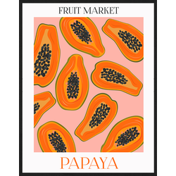 Any Image Print 'Papaya Fruit Market' - Schilderij - Wanddecoratie - Inclusief beukenhouten lijst - Poster - 73x93cm - Zwarte lijst met Passe Partout