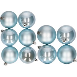 10x stuks kunststof kerstballen lichtblauw 8 en 10 cm - Kerstbal