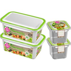 4x Voedsel plastic bewaarbakjes 0,5 en 2 liter transparant/groen - Vershoudbakjes