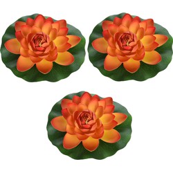 3x Oranje waterlelie kunstbloemen vijverdecoratie 18 cm - Kunstbloemen