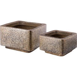 PTMD Bloempot Indira - 73x73x46 cm - Aluminium - Goud- Set van 2