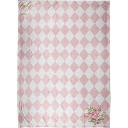 Clayre & Eef Plaid  130x170 cm Roze Wit Polyester Deken