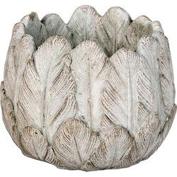 Clayre & Eef Bloempot  Ø 15x13 cm Grijs Steen Rond Veren Bloempot binnen