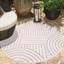 Tapijtenloods Duo Binnen en Buiten Vloerkleed Dubbelzijdig Outdoor Laagpolig Tapijt Beige- 120 CM ROND