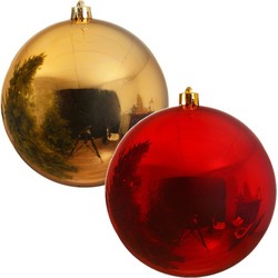 2x Grote kerstballen goud en rood van 25 cm glans van kunststof - Kerstbal