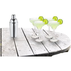 Cocktailshaker set met 4x stuks Margarita cocktailglazen 300 ml - Cocktailglazen