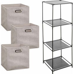 Kastmandjes/opberg mandjes - beige - 3x stuks van 29 Liter - In rekje van 34 x 98 cm - Opbergmanden
