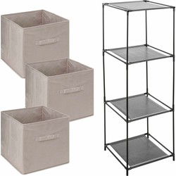 Kastmandjes/opberg mandjes - beige - 3x stuks van 29 Liter - In rekje van 34 x 98 cm - Opbergmanden
