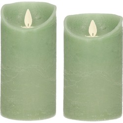 Set van 2x stuks Jade Groen Led kaarsen met bewegende vlam - LED kaarsen