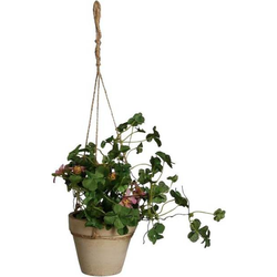 Kunst mini hangplant groen en roze H16