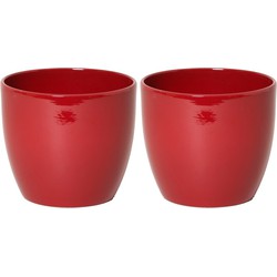 2x stuks bloempot glanzend wijn rood keramiek voor kamerplant H19 x D22.5 cm - Plantenpotten