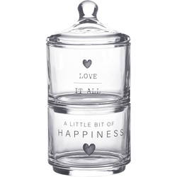 Clayre & Eef Voorraadpot Deksel  Ø 10x21 cm Glas Rond Hart Love it all / a little bit of happiness Voorraadbus