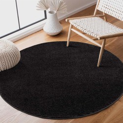 Rond Laagpolig vloerkleed - Junius Modern Effen Gestreept Zwart - 200 X 200 CM