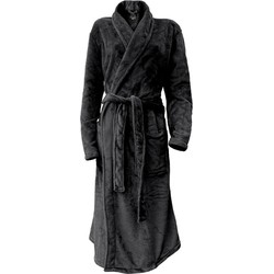 LINNICK Flanel Fleece Badjas Uni - black - S