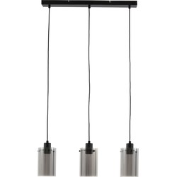 Light&living Hanglamp 3L 65x12x18,5 cm VANCOUVER mat zwart-smoke glas