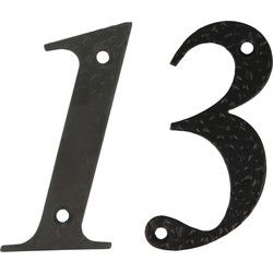 AMIG Huisnummer 13 - massief gesmeed staal - 10cm - incl. bijpassende schroeven - zwart - Huisnummers