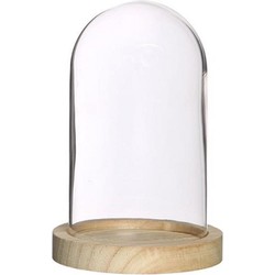 Ideas 4 Seasons Decoratie stolp - glas - houten plateau - D10 x H15 cm - Decoratieve stolpen